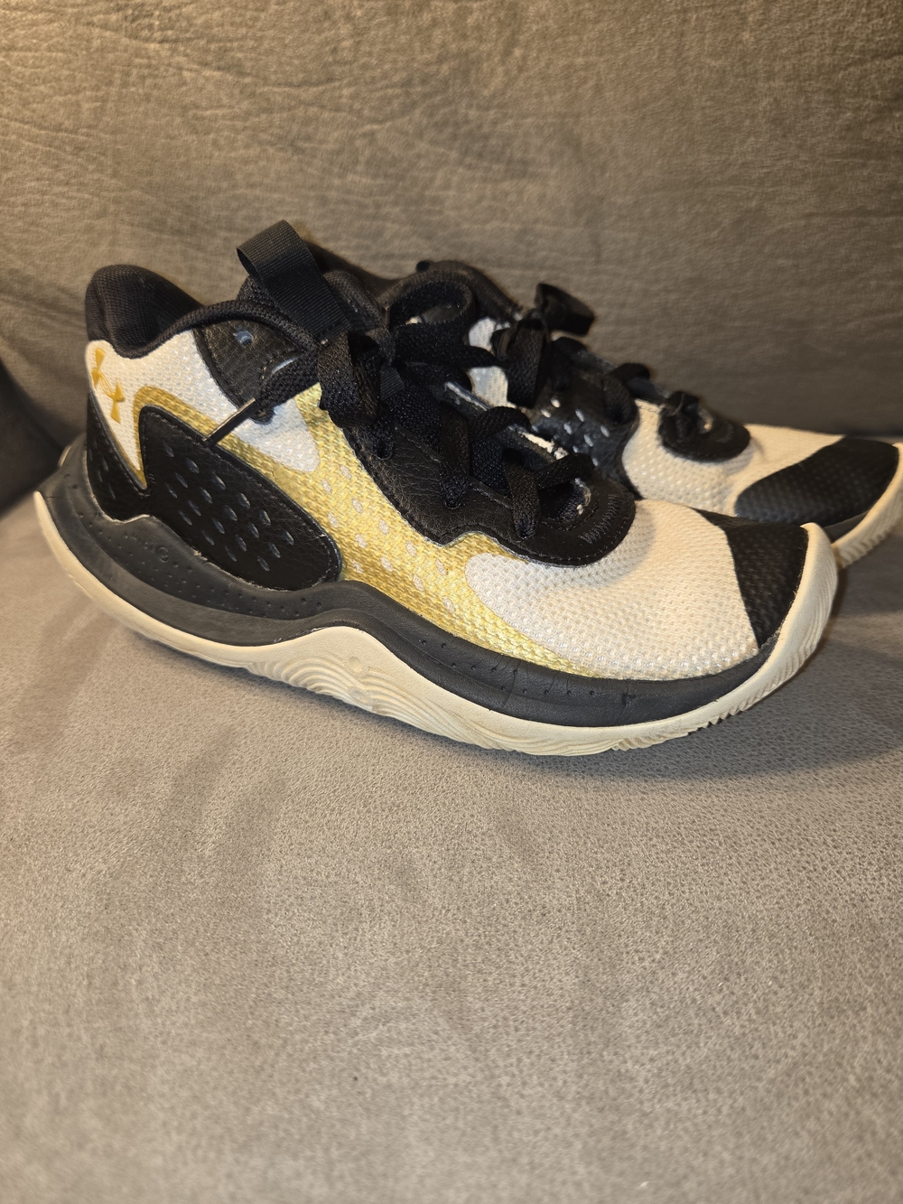 Under Armour Kids Black White and Yellow Athletic Sneakers